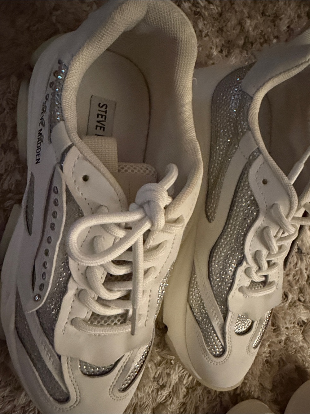 Steve Madden White and Silver Glitter Women's Sneakers